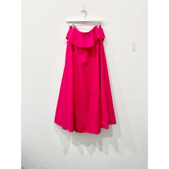 By Anthropologie Strapless Flounce A-Line Midi Dress Fuchsia Pink Women's Small - Picture 4 of 7